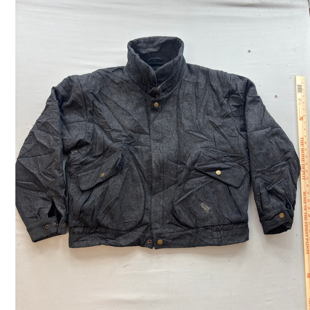 Hunting Horn Classics Mens Gray Wool Blend Bomber Jacket Size Large Vintage